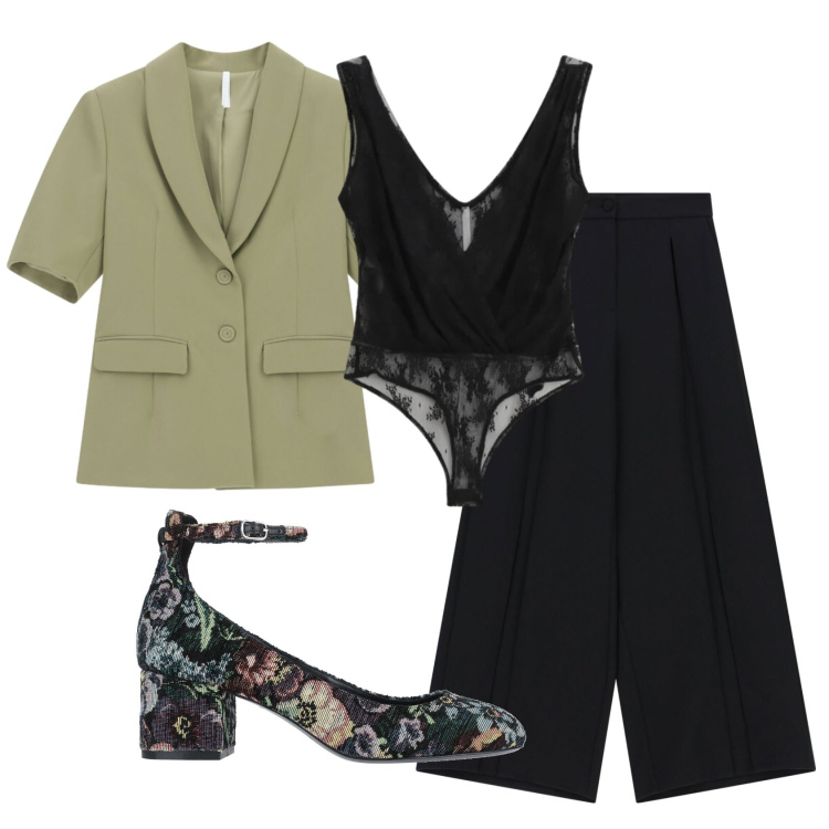 Outfit donna - Total look #2388904. Stile Chic per Cerimonia. Abbinamento con décolleté, top, blazer, pantaloni a palazzo.