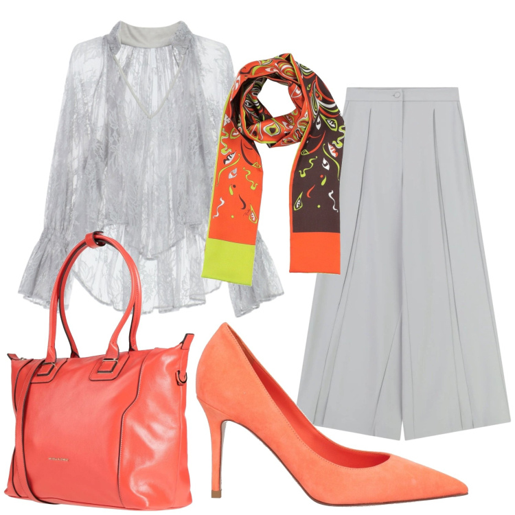 Outfit donna - Total look #2388906. Stile Bon Ton per Cerimonia. Abbinamento con sciarpe, zaini, décolleté, bluse, pantaloni a palazzo.