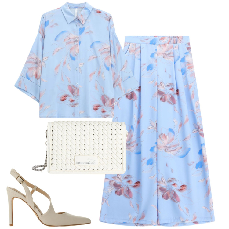 Outfit donna - Imperial. Stile Chic per Cerimonia. Abbinamento con camicie, pantaloni a palazzo, décolleté, borse a tracolla.