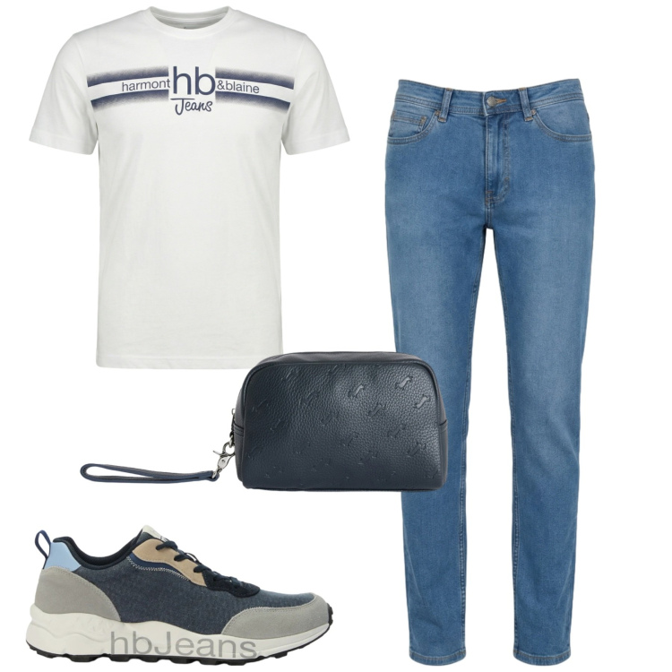 Outfit uomo - Total look #2388921. Stile Casual per Tutti i giorni. Abbinamento con borse sportive, jeans, t-shirt, sneakers.