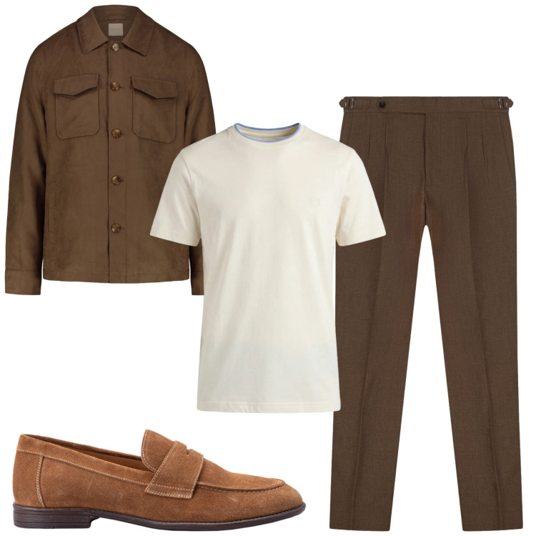 Outfit uomo - City. Stile Urban per Tutti i giorni. Abbinamento con t-shirt, cappotti, scarpe stringate, pantaloni.