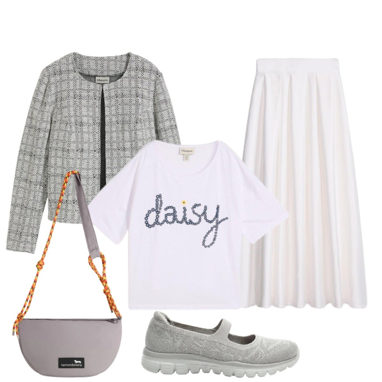 Outfit donna - Per la serata praticità e versatilità. Stile Casual chic per Serata fuori. Abbinamento con ballerine, cardigans, gonne lunghe, t-shirt, borse a tracolla.