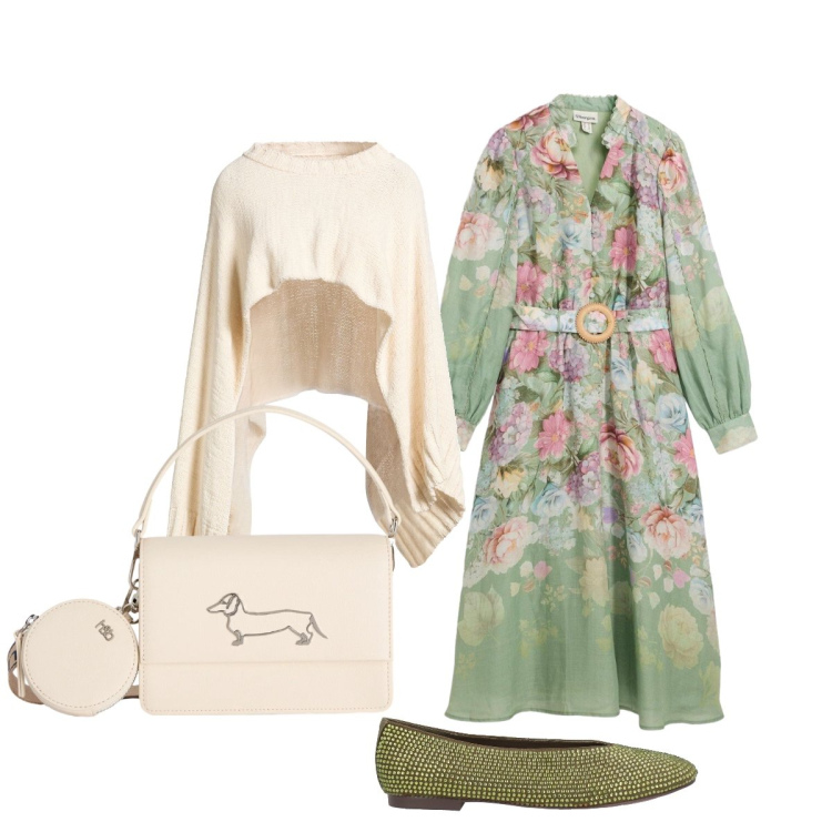 Outfit donna - Cerimonia ad Aprile. Stile Chic per Cerimonia. Abbinamento con cappotti, ballerine, vestiti midi/longuette, borse a tracolla.