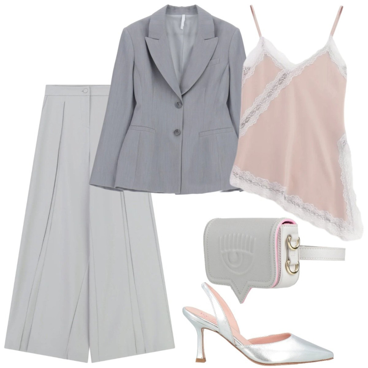 Outfit donna - Total look #2388944. Stile Chic per Cerimonia. Abbinamento con décolleté, marsupi, blazer, canottiere, pantaloni a palazzo.
