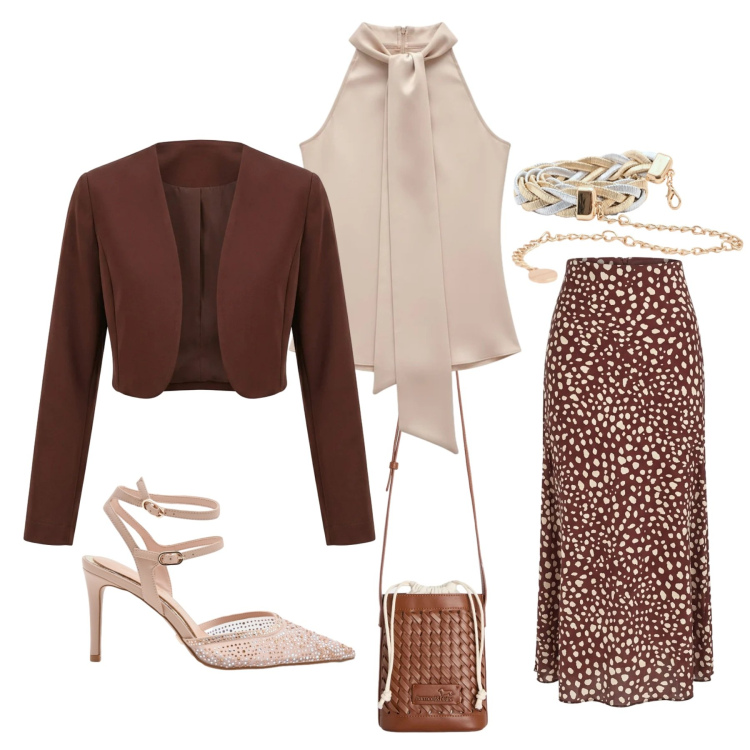 Outfit donna - Total look #2388954. Stile Chic per Cerimonia. Abbinamento con borse a secchiello, cinture, décolleté, top, gonne lunghe, bolero.