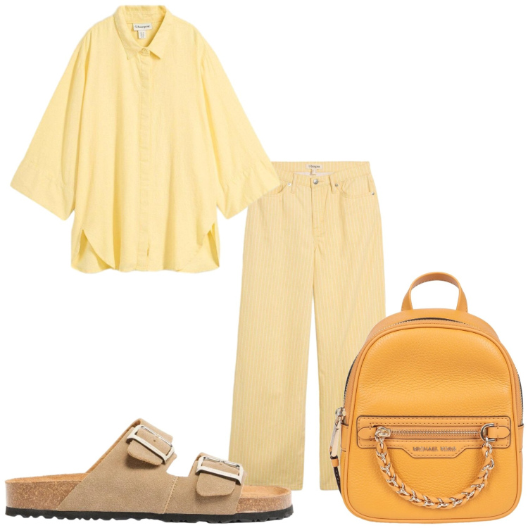 Outfit donna - Solare. Stile Casual per Tutti i giorni. Abbinamento con zaini, camicie, ciabatte, pantaloni.