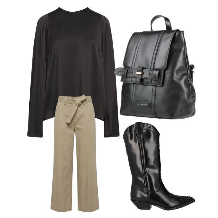 Outfit donna - Country chic. Stile Etnico per Serata fuori. Abbinamento con stivali, zaini, top, pantaloni.
