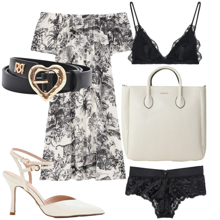 Outfit donna - Un abito per aprile. Stile Minimal per Ufficio. Abbinamento con culotte, reggiseni, borse a tracolla, vestiti corti, cinture, décolleté.