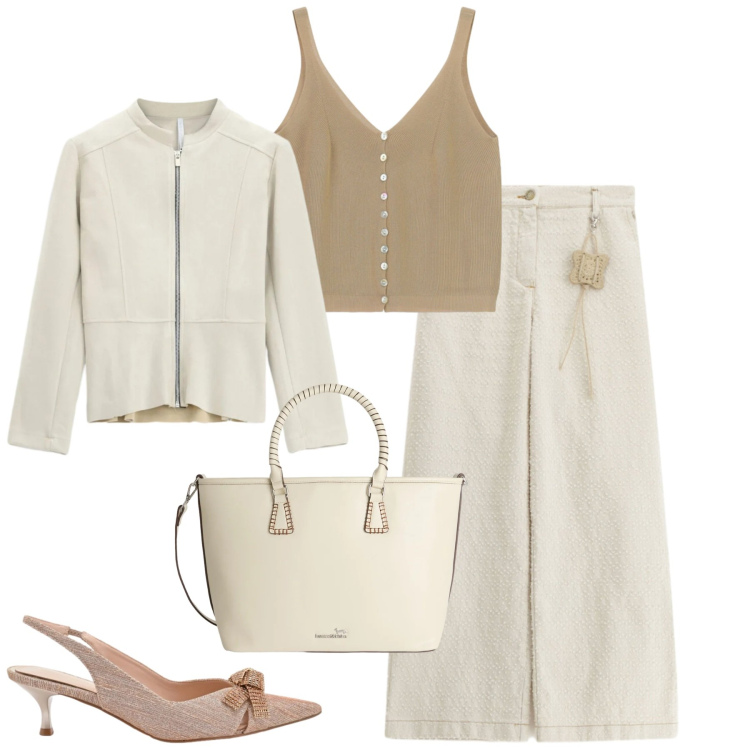 Outfit donna - Total look #2389013. Stile Minimal per Tutti i giorni. Abbinamento con pantaloni a palazzo, shopping bag, blazer, top, décolleté.