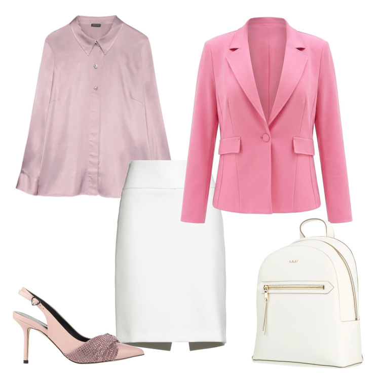 Outfit donna - Total look #2389037. Stile Casual chic per Ufficio. Abbinamento con minigonne, décolleté, zaini, camicie, blazer.