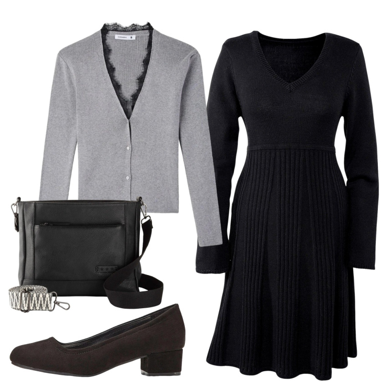 Outfit donna - Total look #2389042. Stile Bon Ton per Ufficio. Abbinamento con vestiti, décolleté, borse a tracolla, cardigans.