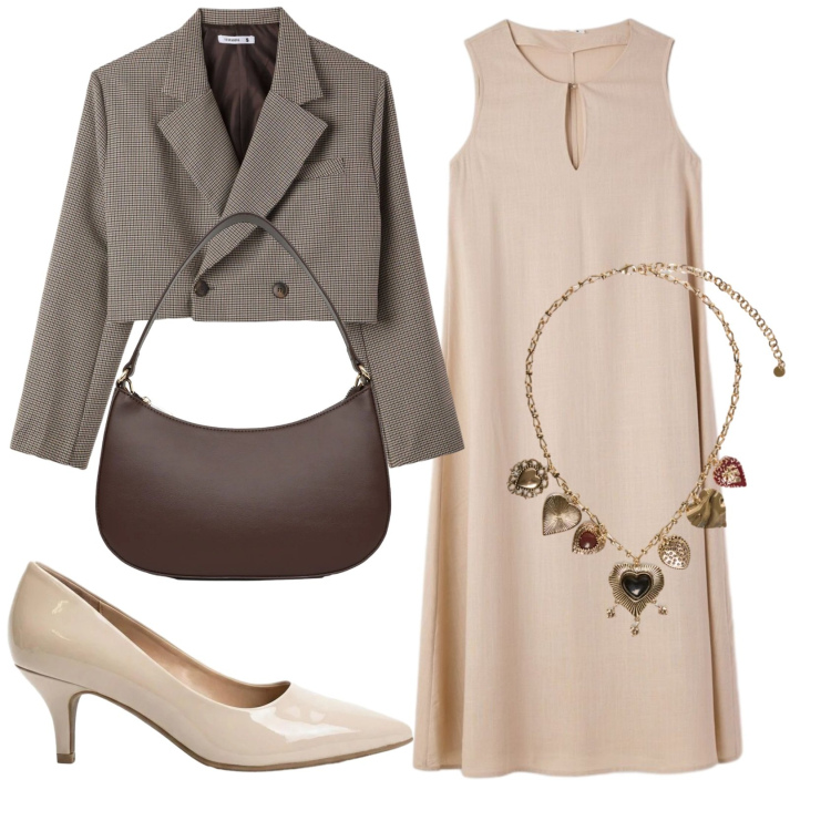 Outfit donna - Total look #2389054. Stile Casual chic per Serata fuori. Abbinamento con décolleté, vestiti lunghi, blazer, borse a tracolla, collane.
