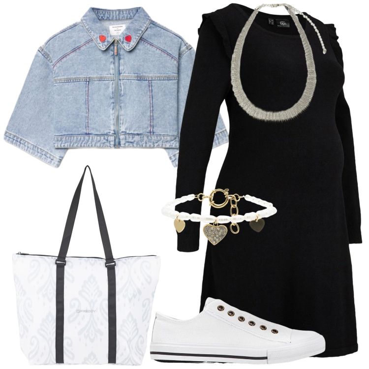 Outfit donna - A spasso con le amiche. Stile Casual per Tutti i giorni. Abbinamento con sneakers, vestiti, cappotti, collane, braccialetti, shopping bag.