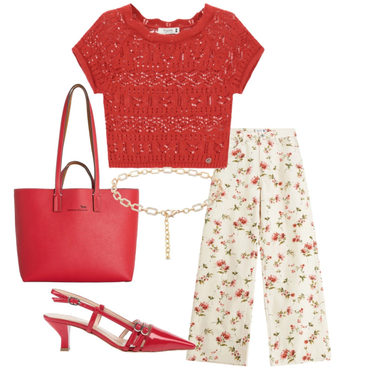 Outfit donna - Total look #2389059. Stile Romantica per Ufficio. Abbinamento con décolleté, cinture, pantaloni a palazzo, top, shopping bag.