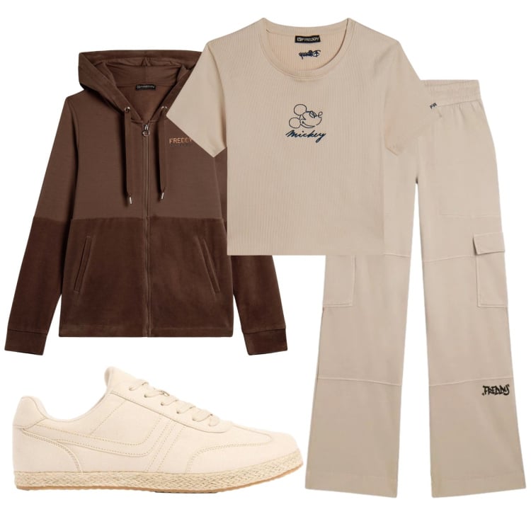 Outfit donna - Total look #2389060. Stile Casual per Tutti i giorni. Abbinamento con sneakers, pantaloni cargo, felpe con cappuccio, t-shirt.