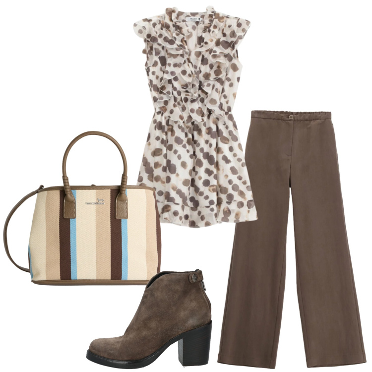 Outfit donna - Total look #2389068. Stile Bon Ton per Ufficio. Abbinamento con stivaletti, pantaloni a palazzo, vestiti lunghi, shopping bag.