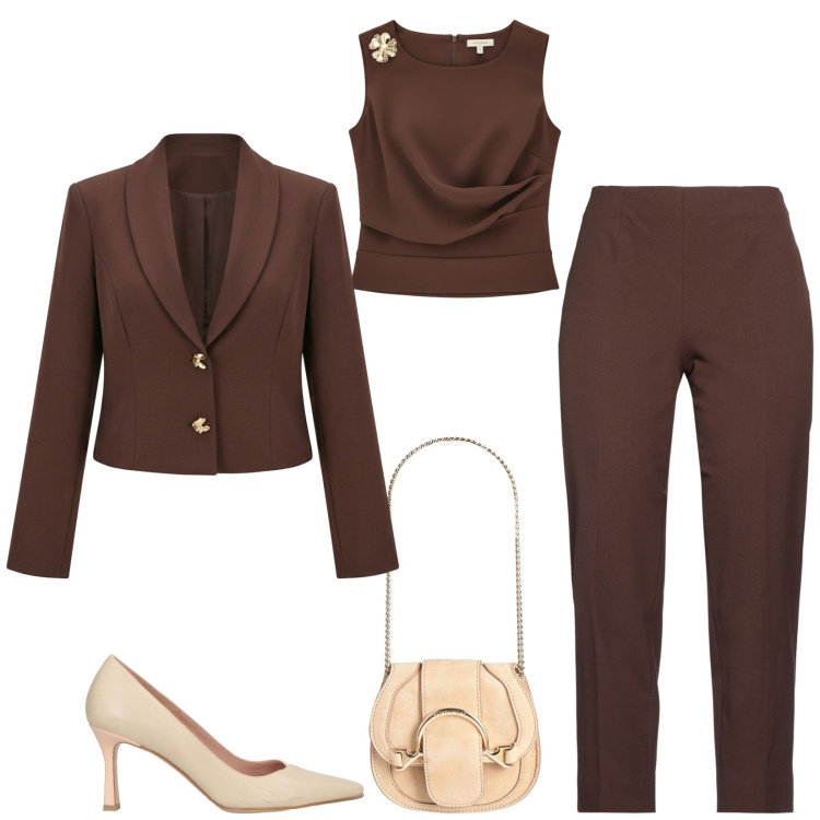 Outfit donna - Total look #2389086. Stile Chic per Cerimonia. Abbinamento con marsupi, décolleté, pantaloni, blazer, top.