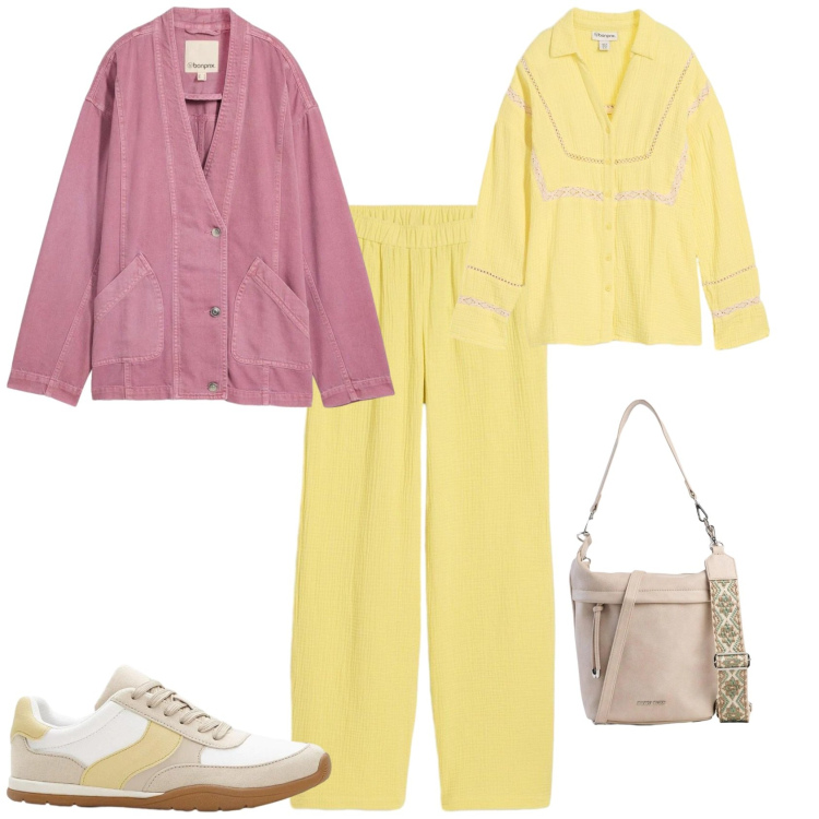 Outfit donna - Casual ogni giorno. Stile Casual per Tutti i giorni. Abbinamento con bluse, pantaloni, blazer, sneakers, borse a tracolla.