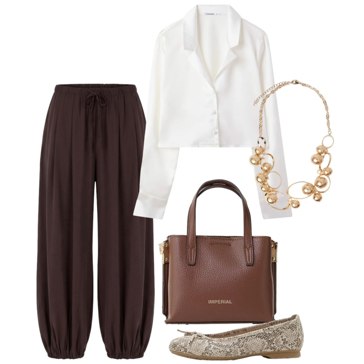 Outfit donna - Eleganza leggera - Focus Donna Curvy Ita. Stile Bon Ton per Tutti i giorni. Abbinamento con ballerine, camicie, pantaloni, borse a tracolla, collane.