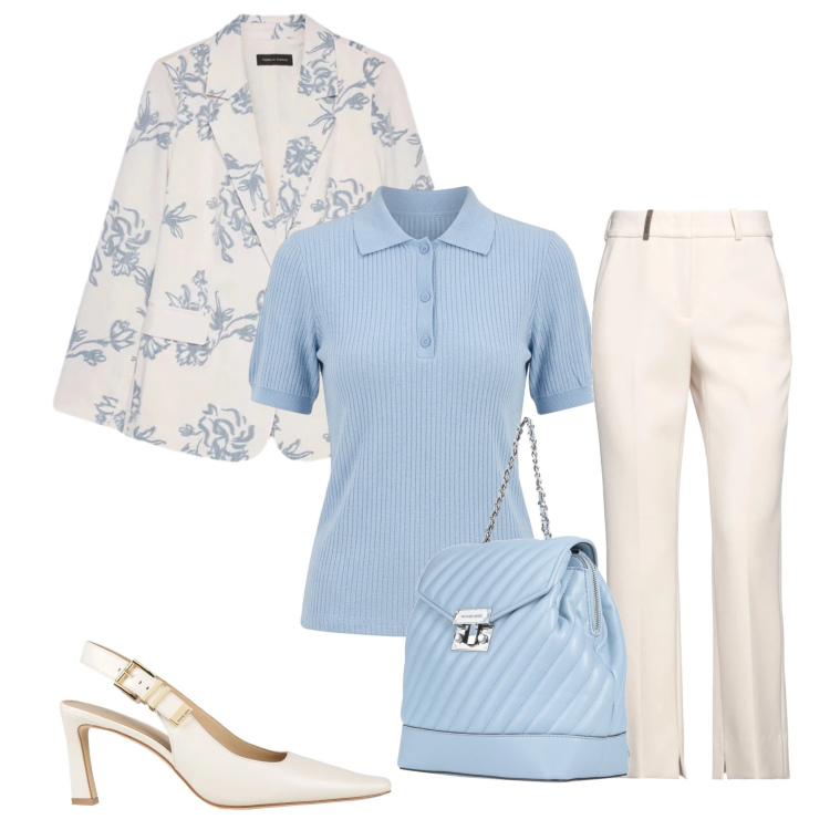 Outfit donna - Professionalità con Dolcezza. Stile Casual chic per Tutti i giorni. Abbinamento con zaini, pantaloni, décolleté, blazer, polo.