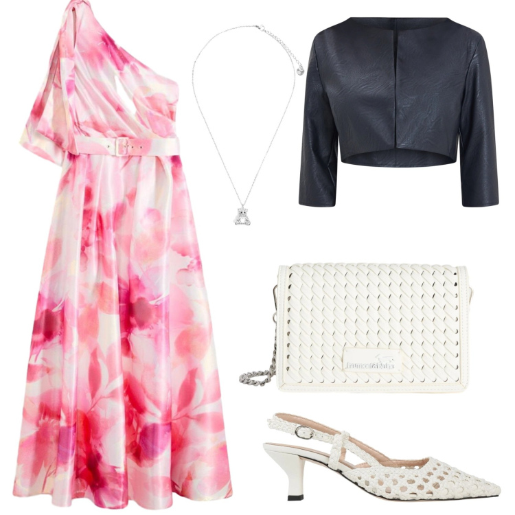 Outfit donna - I FIORI poesia da indossare.. Stile Bon Ton per Cerimonia. Abbinamento con décolleté, vestiti asimmetrici, bolero, borse a tracolla, ciondoli.