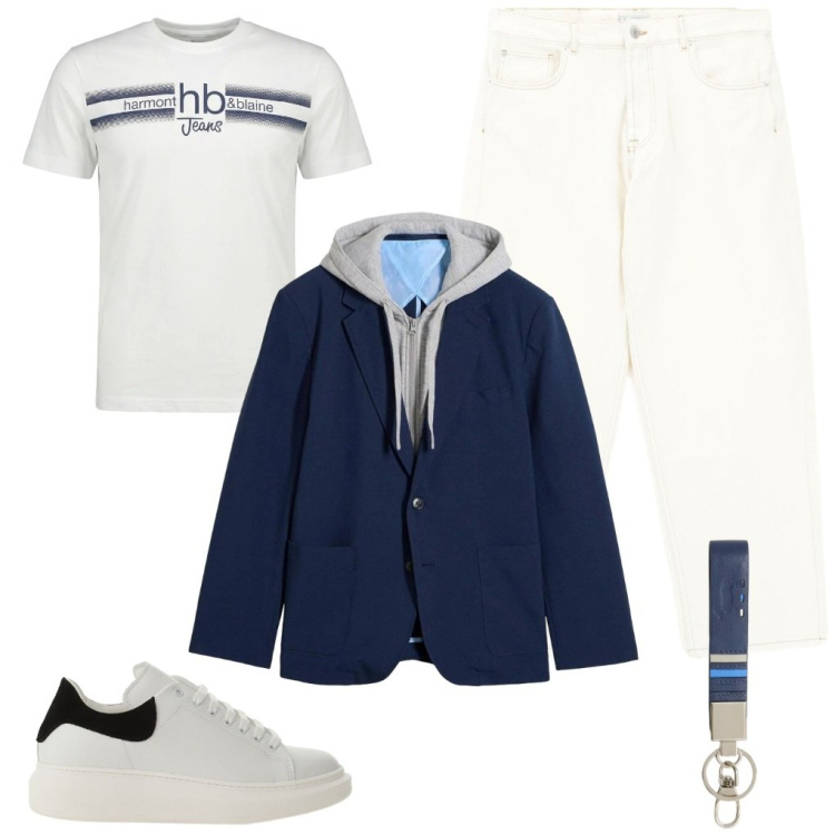 Outfit uomo - #2.in.uno. Stile Urban per Tutti i giorni. Abbinamento con giacche, sneakers, jeans, portachiavi, t-shirt.