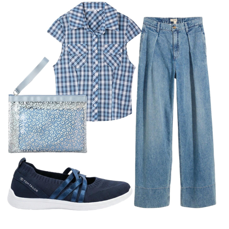 Outfit donna - Total look #2389169. Stile Casual per Tutti i giorni. Abbinamento con jeans, sneakers, camicie a manica corta, pochette.