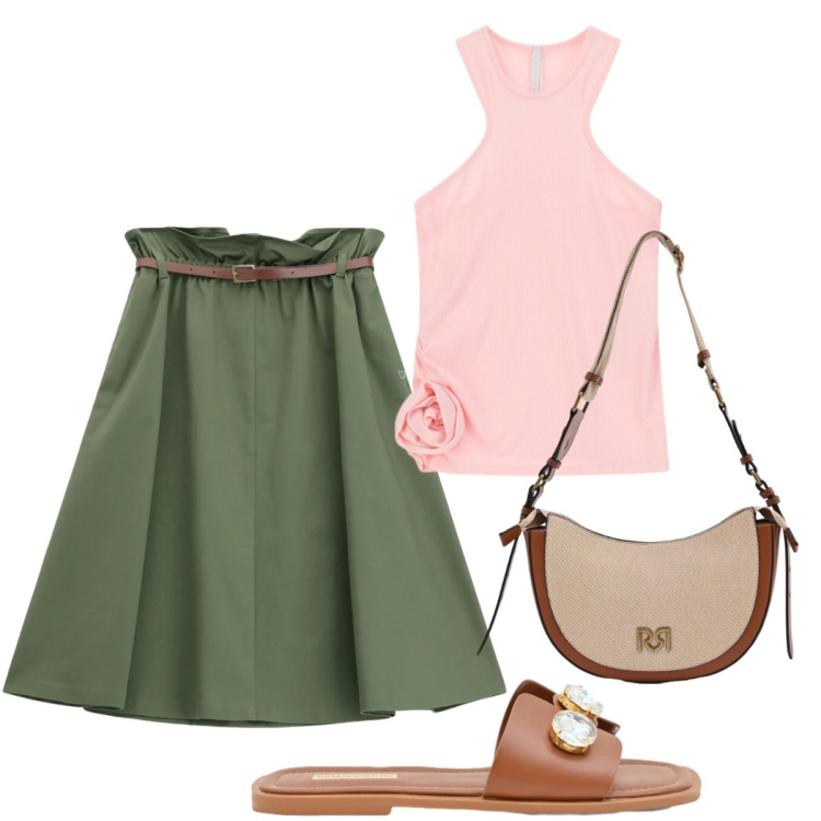 Outfit donna - Total look #2389173. Stile Casual chic per Tutti i giorni. Abbinamento con gonne longuette, top, borse a tracolla, sandali gioiello.