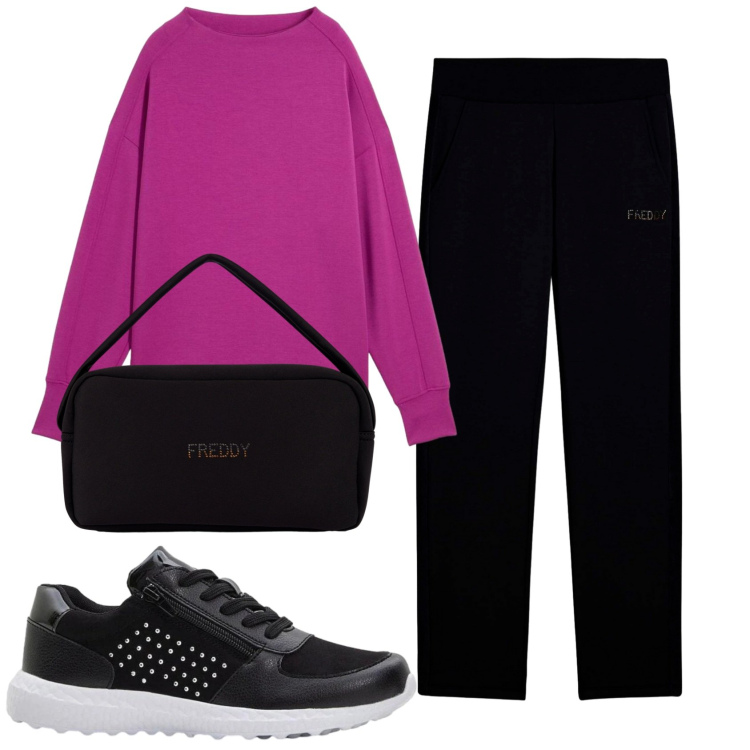 Outfit donna - Total look #2389184. Stile Casual per Tutti i giorni. Abbinamento con felpe, sneakers, borse a mano, pantaloni.