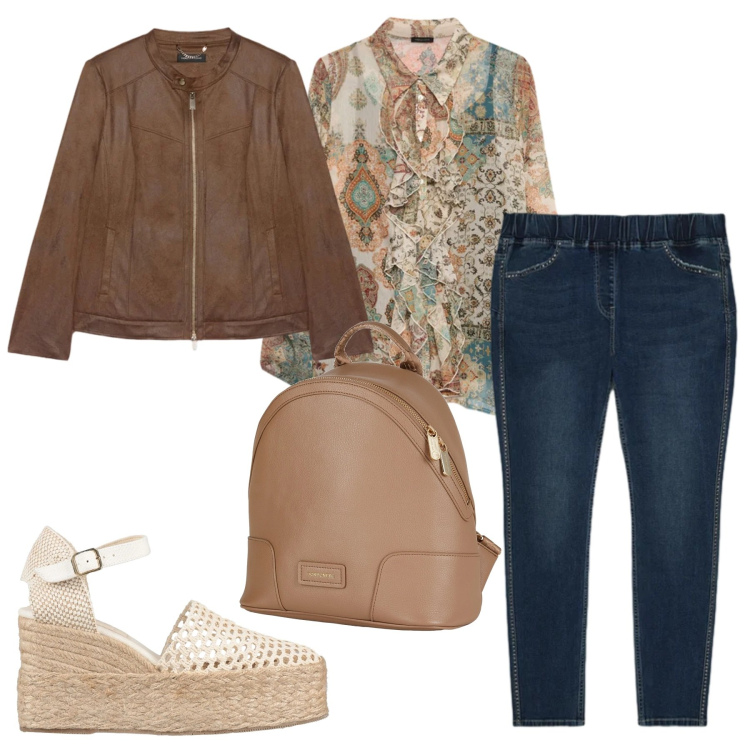 Outfit donna - Primavera. Stile Casual per Tutti i giorni. Abbinamento con zaini, espadrillas, camicie, blazer, jeggings.