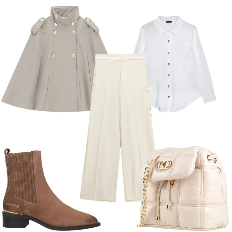 Outfit donna - Total look #2389218. Stile Trendy per Tutti i giorni. Abbinamento con stivaletti chelsea, valigie, camicie, cappotti, pantaloni.