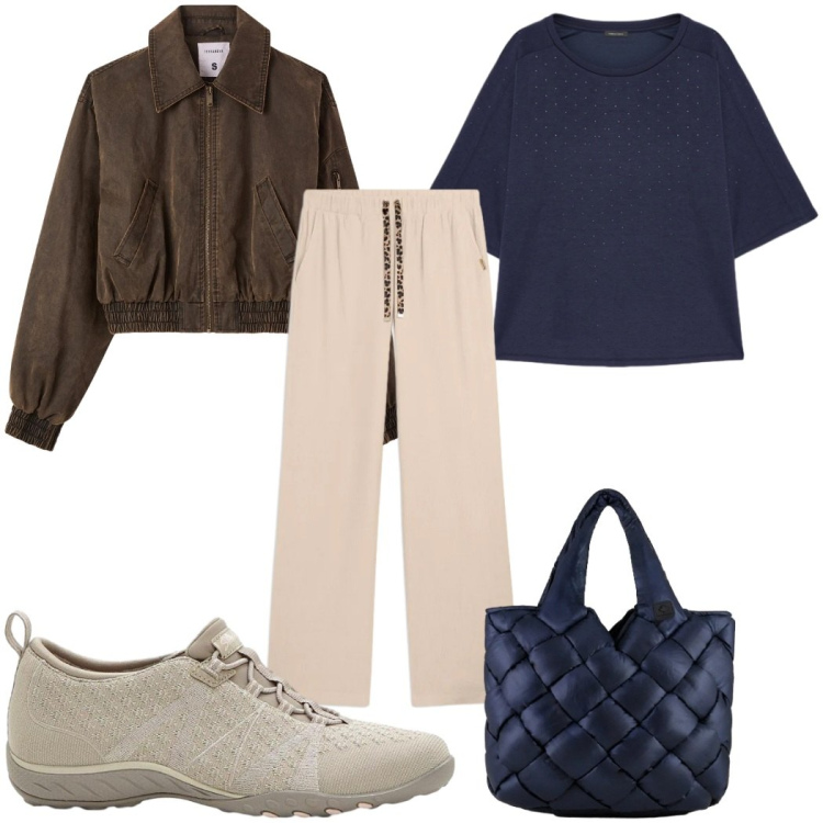 Outfit donna - Total look #2389220. Stile Trendy per Tutti i giorni. Abbinamento con sneakers, bomber, felpe, pantaloni, borse tote.