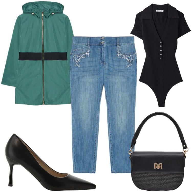 Outfit donna - Total look #2389224. Stile Casual chic per Tutti i giorni. Abbinamento con t-shirt, parka, jeans skinny, décolleté, borse a spalla.
