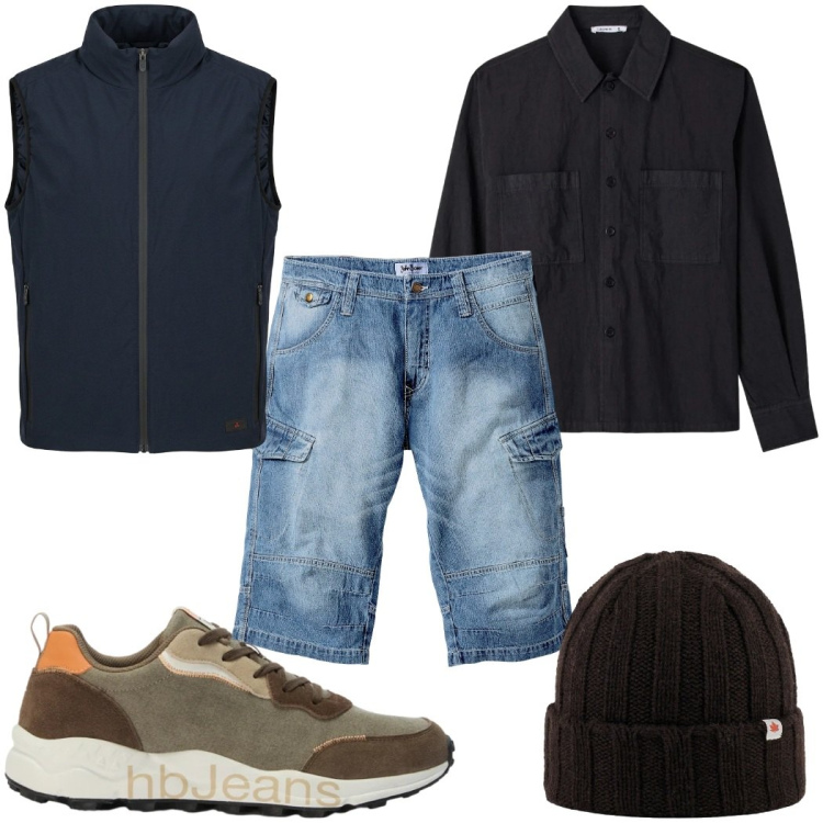 Outfit uomo - Total look #2389235. Stile Trendy per Tutti i giorni. Abbinamento con bermuda, camicie, sneakers, berretti, piumini.