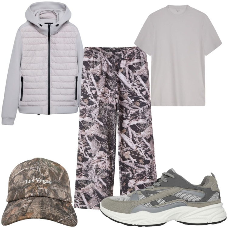 Outfit uomo - Total look #2389240. Stile Urban per Cerimonia. Abbinamento con sneakers, cappelli con visiera, giacche, pantaloni, t-shirt.