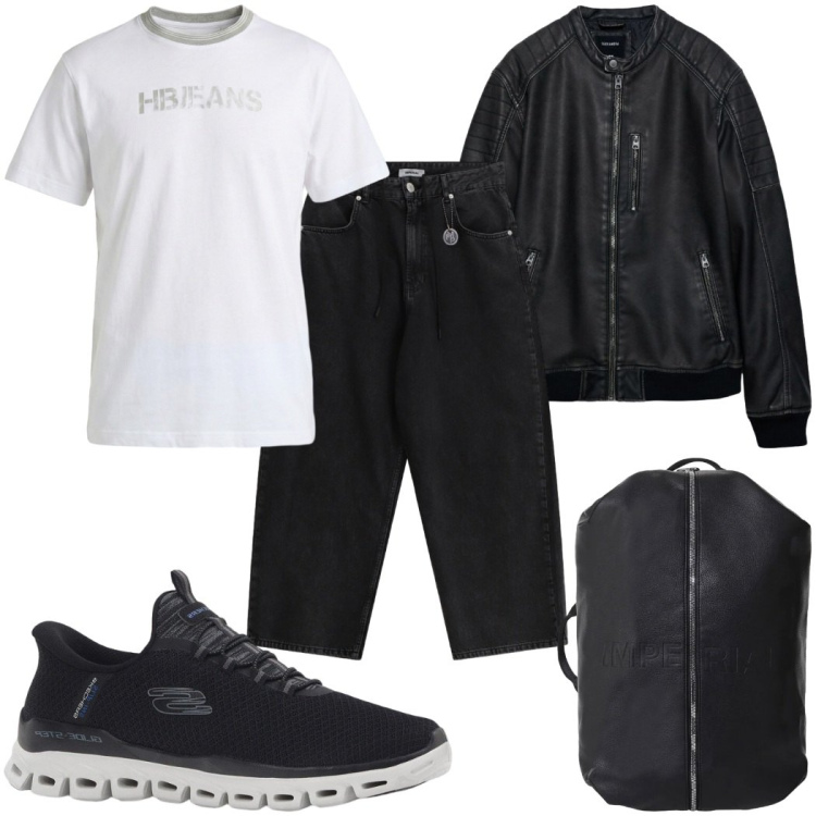 Outfit uomo - Total look #2389244. Stile Biker Rock per Tutti i giorni. Abbinamento con sneakers, giacche, pantaloni, borse sportive, t-shirt.