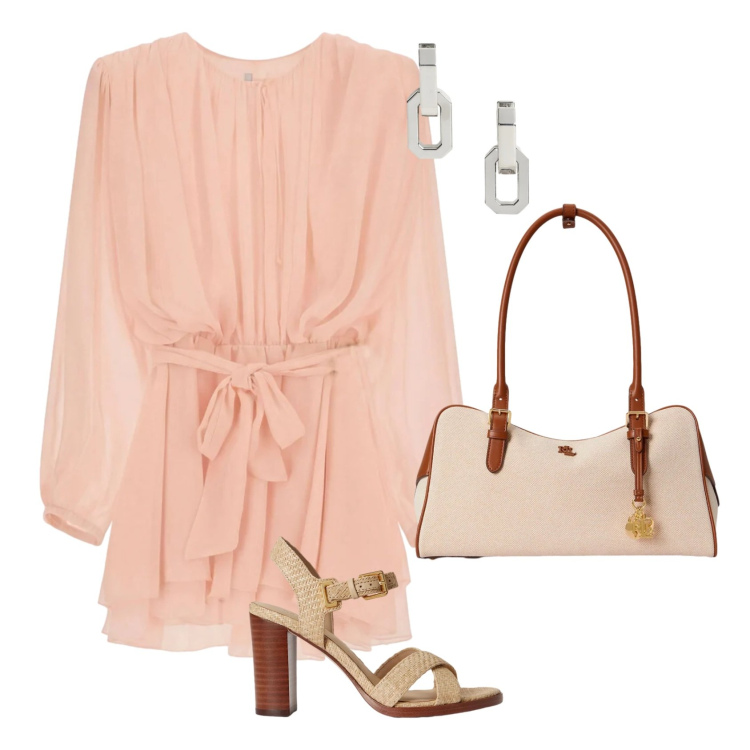 Outfit donna - Total look #2389250. Stile Chic per Cerimonia. Abbinamento con vestiti corti, orecchini, borse a mano, sandali col tacco.