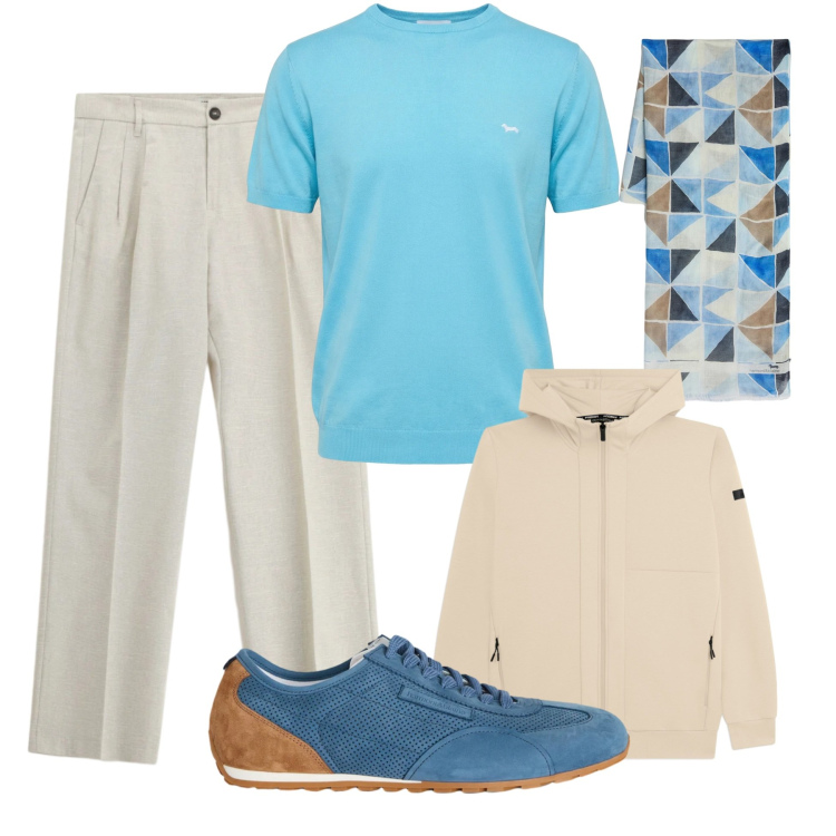 Outfit uomo - Celeste nostalgia. Stile Urban per Tutti i giorni. Abbinamento con pantaloni, t-shirt, sciarpe, sneakers, felpe con cappuccio.