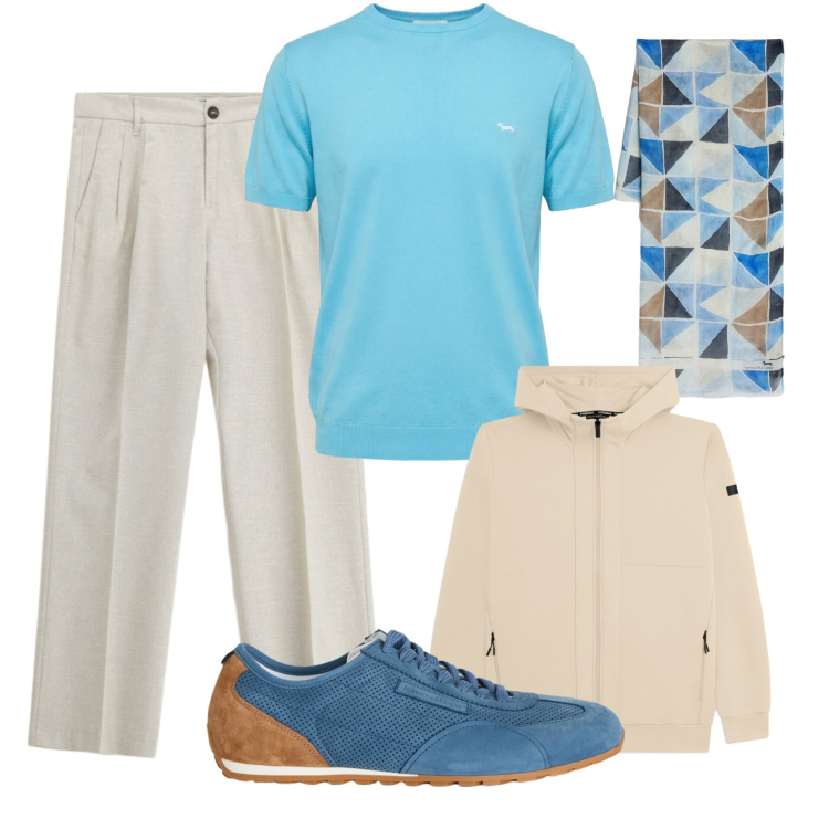 Outfit uomo - Minimal chic. Stile Urban per Tutti i giorni. Abbinamento con pantaloni, t-shirt, sciarpe, sneakers, felpe con cappuccio.