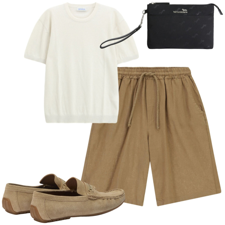 Outfit uomo - Weekend. Stile Casual per Tutti i giorni. Abbinamento con bermuda, t-shirt, borse sportive, scarpe stringate.
