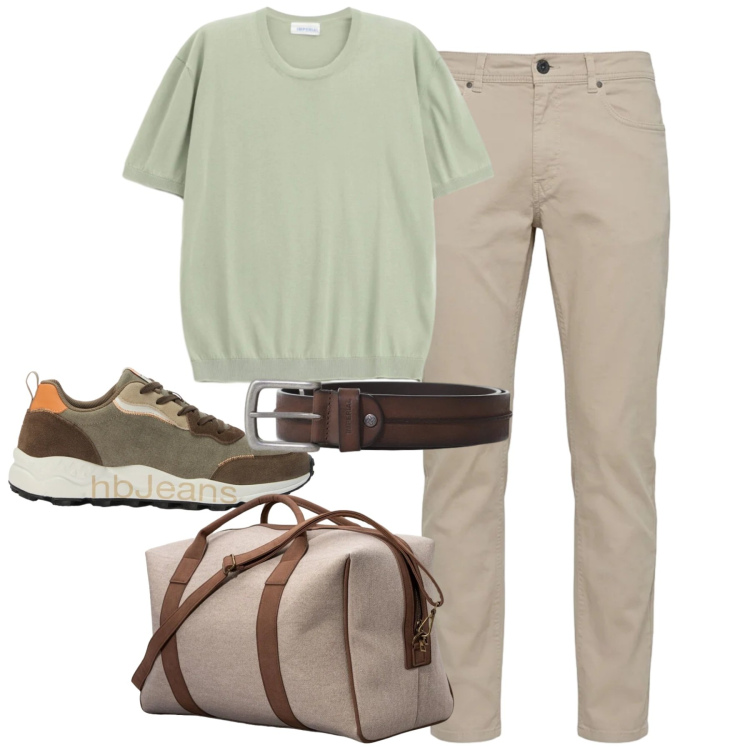 Outfit uomo - Weekend. Stile Urban per Tutti i giorni. Abbinamento con pantaloni, sneakers, cinture, t-shirt, borse sportive.