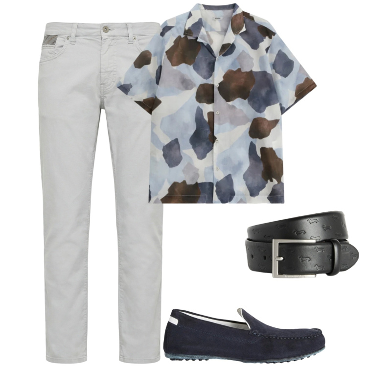 Outfit uomo - City. Stile Trendy per Tutti i giorni. Abbinamento con camicie a manica corta, scarpe stringate, cinture, pantaloni.