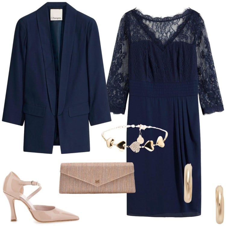 Outfit donna - Total look #2389270. Stile Chic per Cerimonia. Abbinamento con vestiti, blazer, pochette, braccialetti, orecchini, décolleté.