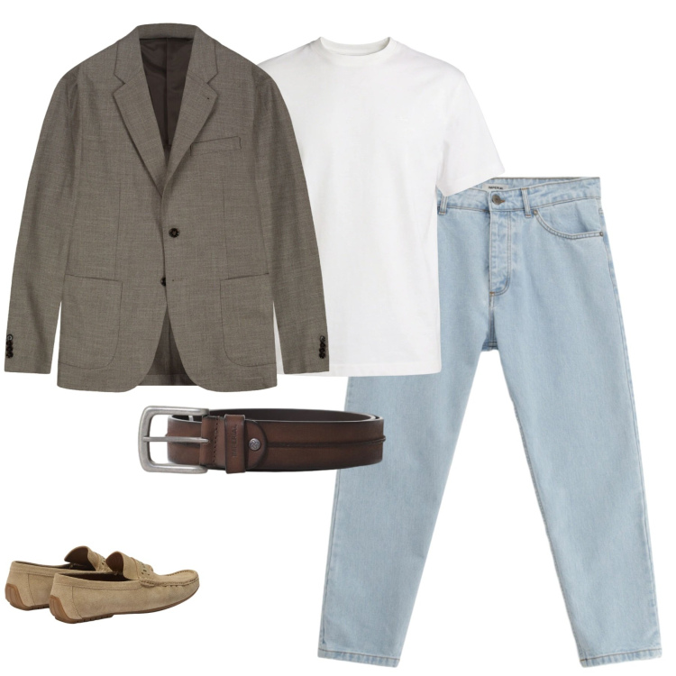 Outfit uomo - City. Stile Urban per Tutti i giorni. Abbinamento con jeans, cinture, t-shirt, scarpe stringate, giacche.