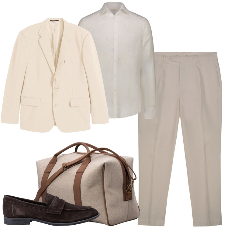 Outfit uomo - Il bianco in città. Stile Urban per Tutti i giorni. Abbinamento con giacche, pantaloni, camicie, borse sportive, scarpe stringate.