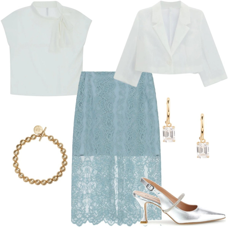 Outfit donna - La stagione delle cerimonie. Stile Chic per Cerimonia. Abbinamento con gonne longuette, blazer, canottiere, braccialetti, orecchini, décolleté.