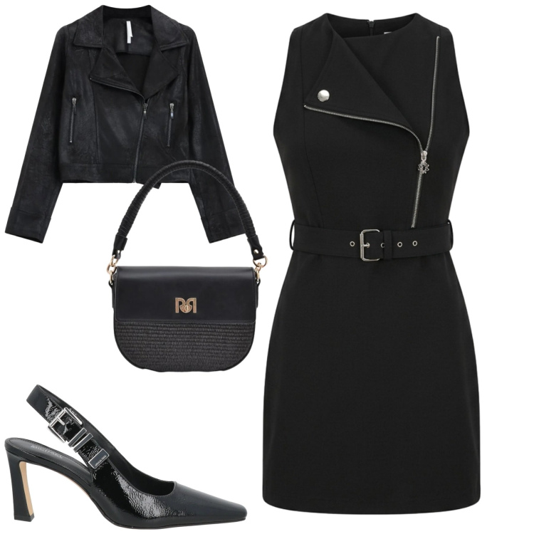 Outfit donna - Black. Stile Urban per Tutti i giorni. Abbinamento con décolleté, giacche, vestiti corti, borse a spalla.