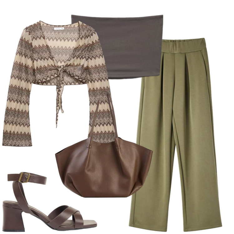 Outfit donna - Total look #2389301. Stile Casual chic per Tutti i giorni. Abbinamento con sandali col tacco, shopping bag, pantaloni, top, blazer.