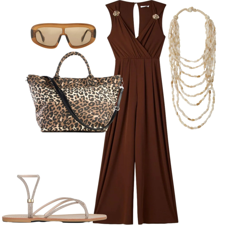 Outfit donna - Total look #2389305. Stile Trendy per Tutti i giorni. Abbinamento con shopping bag, tute, sandali, occhiali da sole, collane.