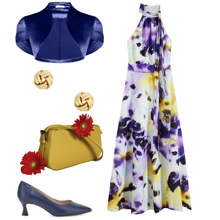 Outfit donna - Total look #2389316. Stile Chic per Cerimonia. Abbinamento con vestiti lunghi, bolero, borse a spalla, orecchini, décolleté.